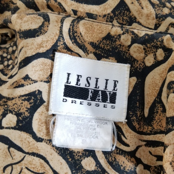 Vtg LESLIE FAY Maxi Dress 8 Button Down Tie Back - Picture 5 of 7